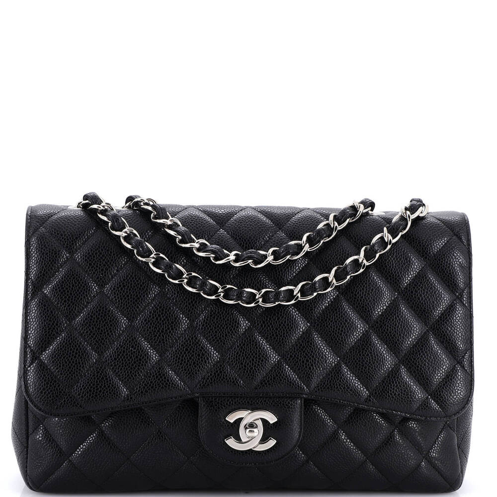 Chanel Jumbo Classic Single Flap Bag Quilted Caviar